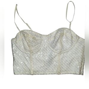 Zara Women's Sequin Cream Fabric CorsetBustier With Adjustable Straps Size Small